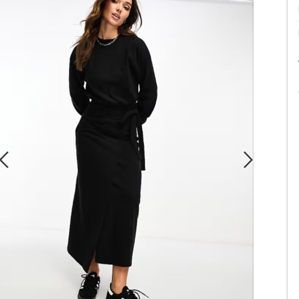 NWT black supersoft long sleeve midi dress with wrap skirt US 4